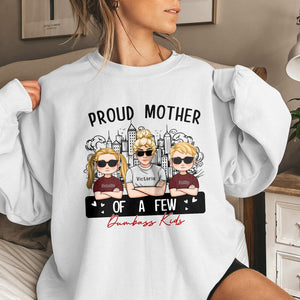 Funny Proud Mom of a Few Dumbass Kids Graphic Sweatshirt with Cartoon Characters Wearing Sunglasses