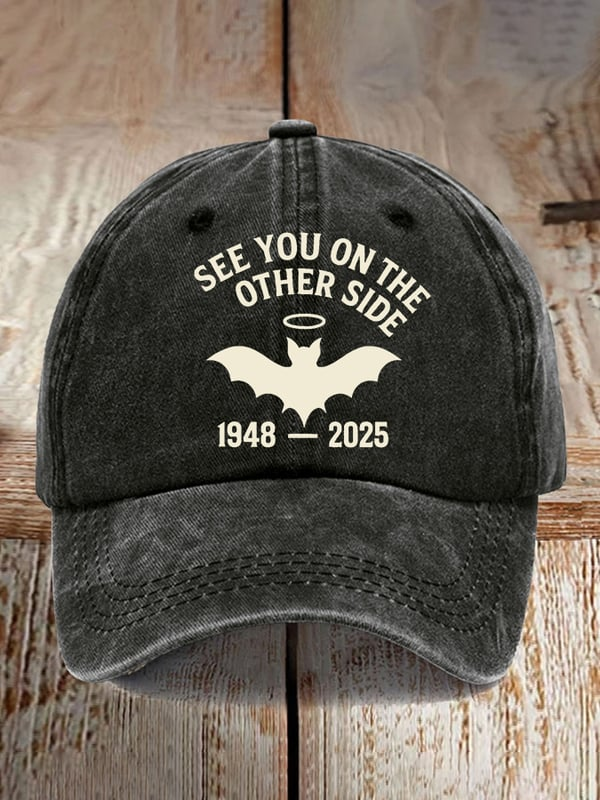 365Gifty black retro baseball cap with see you on the other side bat graphic and years 1948 to 2025