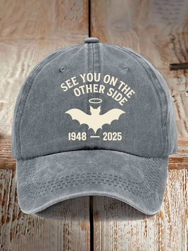365Gifty gray retro baseball cap with See You On The Other Side graphic and bat design