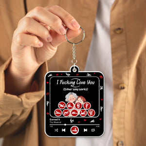 Romantic shaking keychain featuring a music player design with love-themed graphics