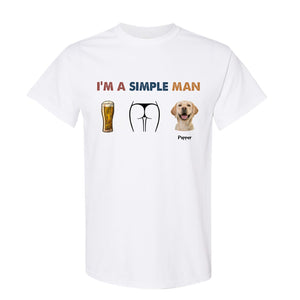 White 365Gifty I am a simple man dog shirt with beer, butt illustration, and dog graphic