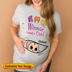Mommy of Nightmares personalized Halloween shirt showing four dressed cats in spooky orange haunted house design