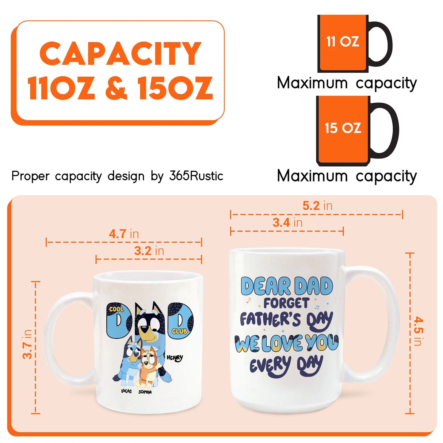 White coffee mug with a heartfelt 'Dear Dad, We Love You Every Day' message, perfect as unique gifts for dad from kids