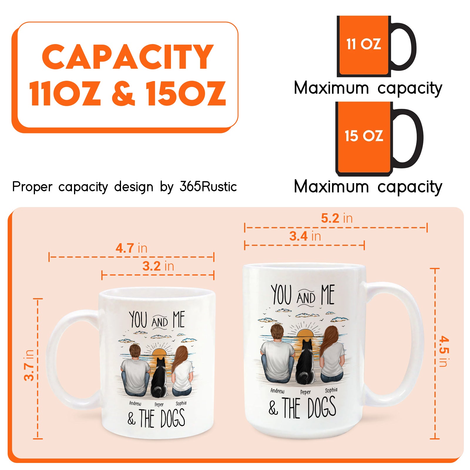 You and Me and the Dogs Mug by 365Gifty, a unique pet lover gift mug in 11oz and 15oz sizes