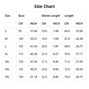 Size chart for USMC 250th anniversary t-shirt showing bust, sleeve length, and length measurements in cm and inches