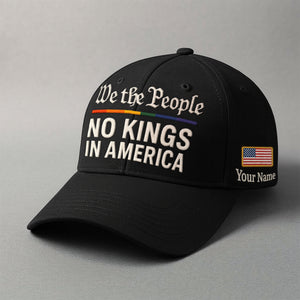 We the People embroidered cap with No Kings in America and personalized name option, black color
