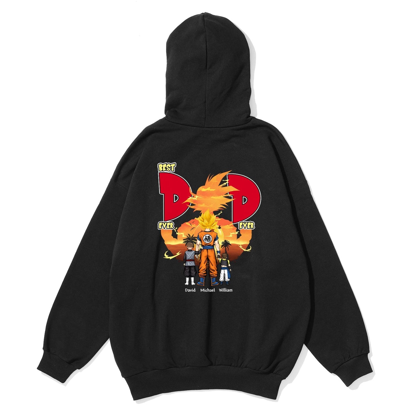 Black hoodie featuring you are my favorite Super Saiyan shirt graphic with Dragon Ball characters and best dad ever design