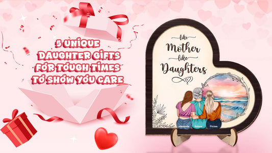 Heart-shaped plaque with mother and daughters illustration in unique daughter gifts set for tough times