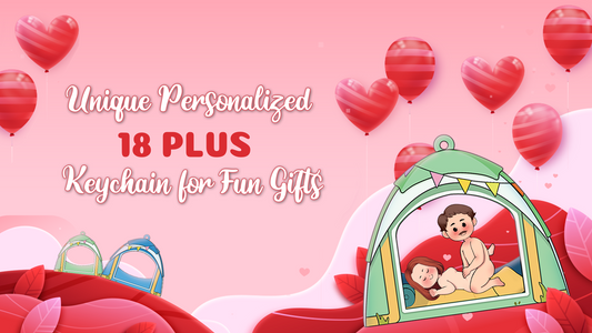 Unique personalized 18 plus keychain design with heart balloons and fun gift illustration