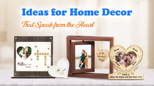 Creative ideas for home decor featuring personalized photo frames and heart-shaped accents