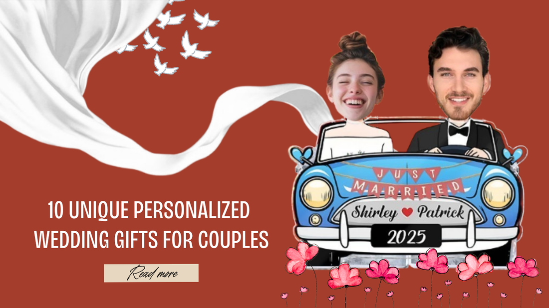 Personalized wedding gifts for couples featuring custom plaques and unique keepsakes for newlyweds