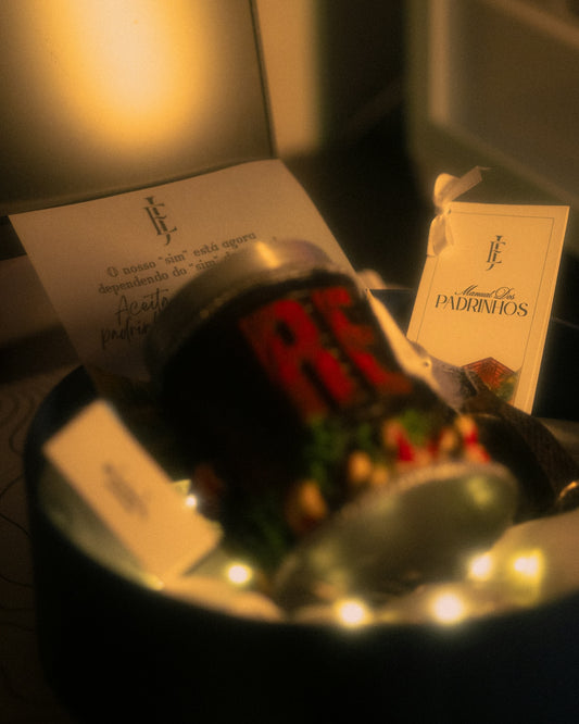 Gift box with mug and decorative lights