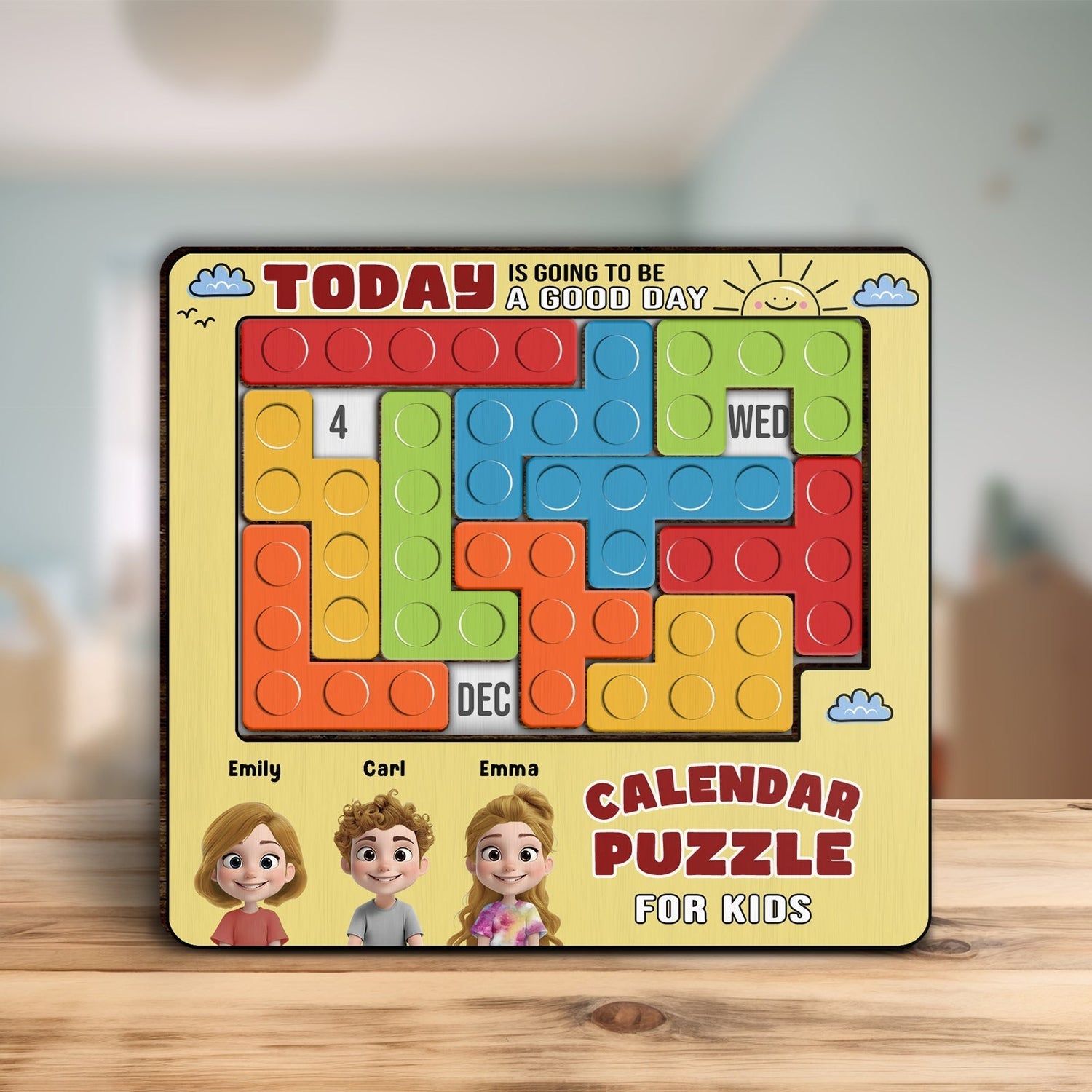 Personalized new arrival gifts calendar puzzle for kids with colorful interlocking date pieces and cartoon characters