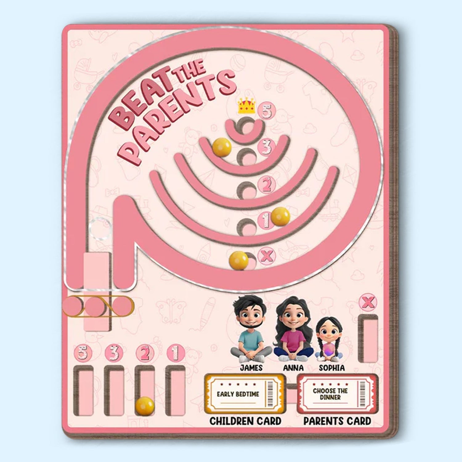 Beat the Parents board game featuring personalized game gifts with children and parents cards and game pieces
