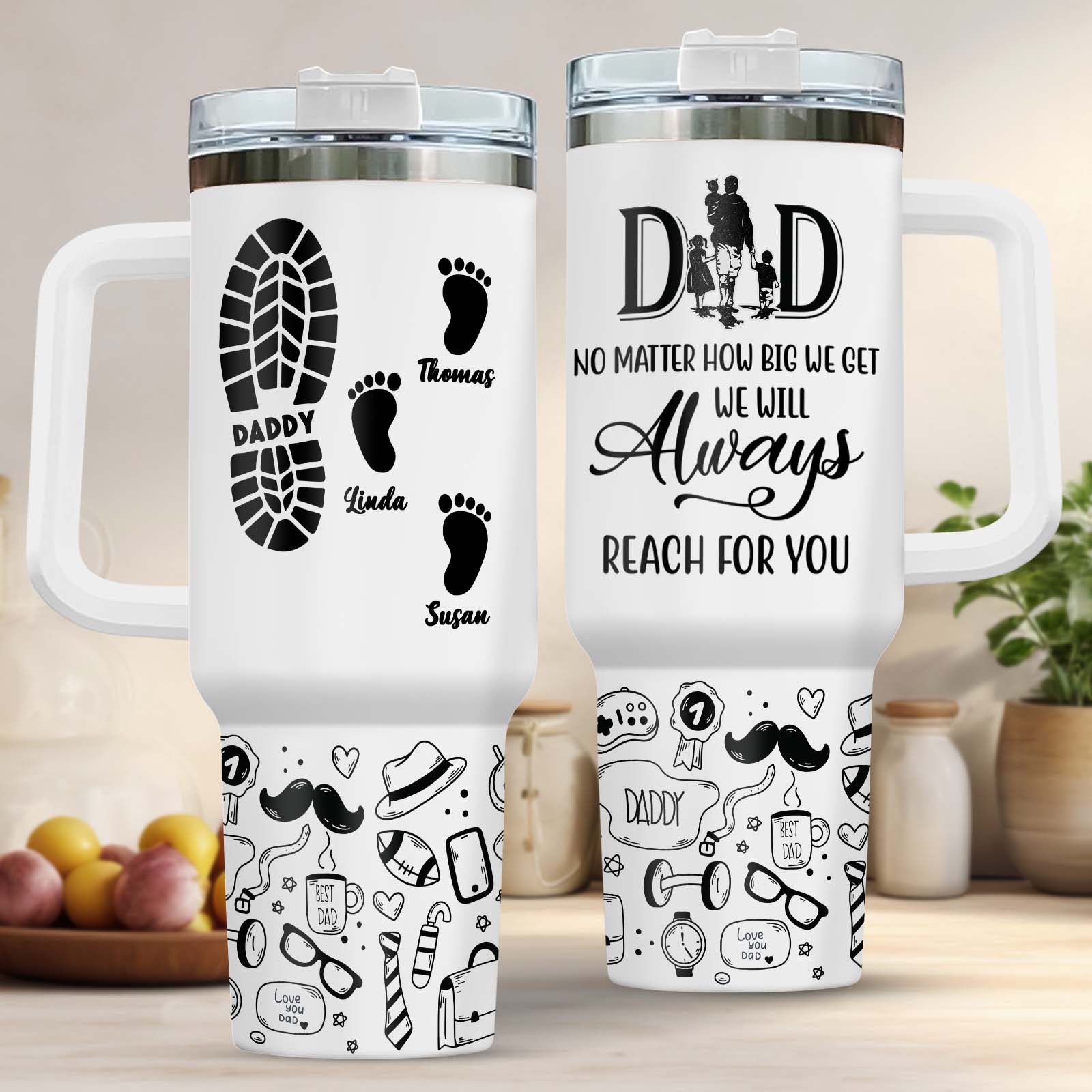 Dad & Children - Dad, No Matter How Big We Get. We Will Always Reach For You - Personalized Tumbler