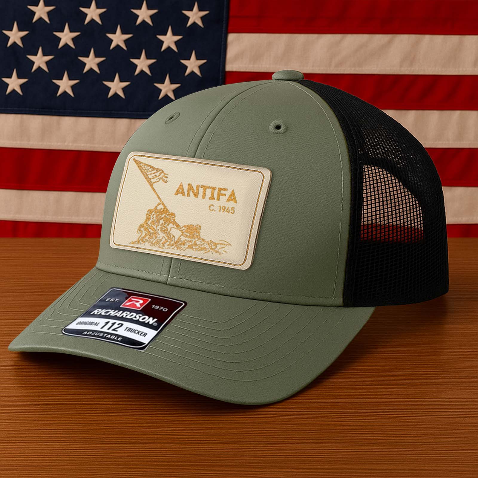 ANTIFA Richardson 112 Trucker Hat – Vintage American Flag Patch Cap