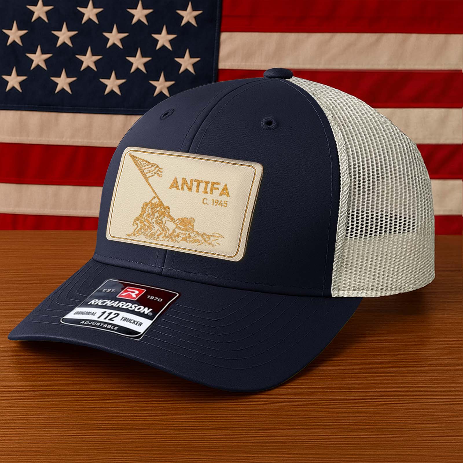 ANTIFA Richardson 112 Trucker Hat – Vintage American Flag Patch Cap