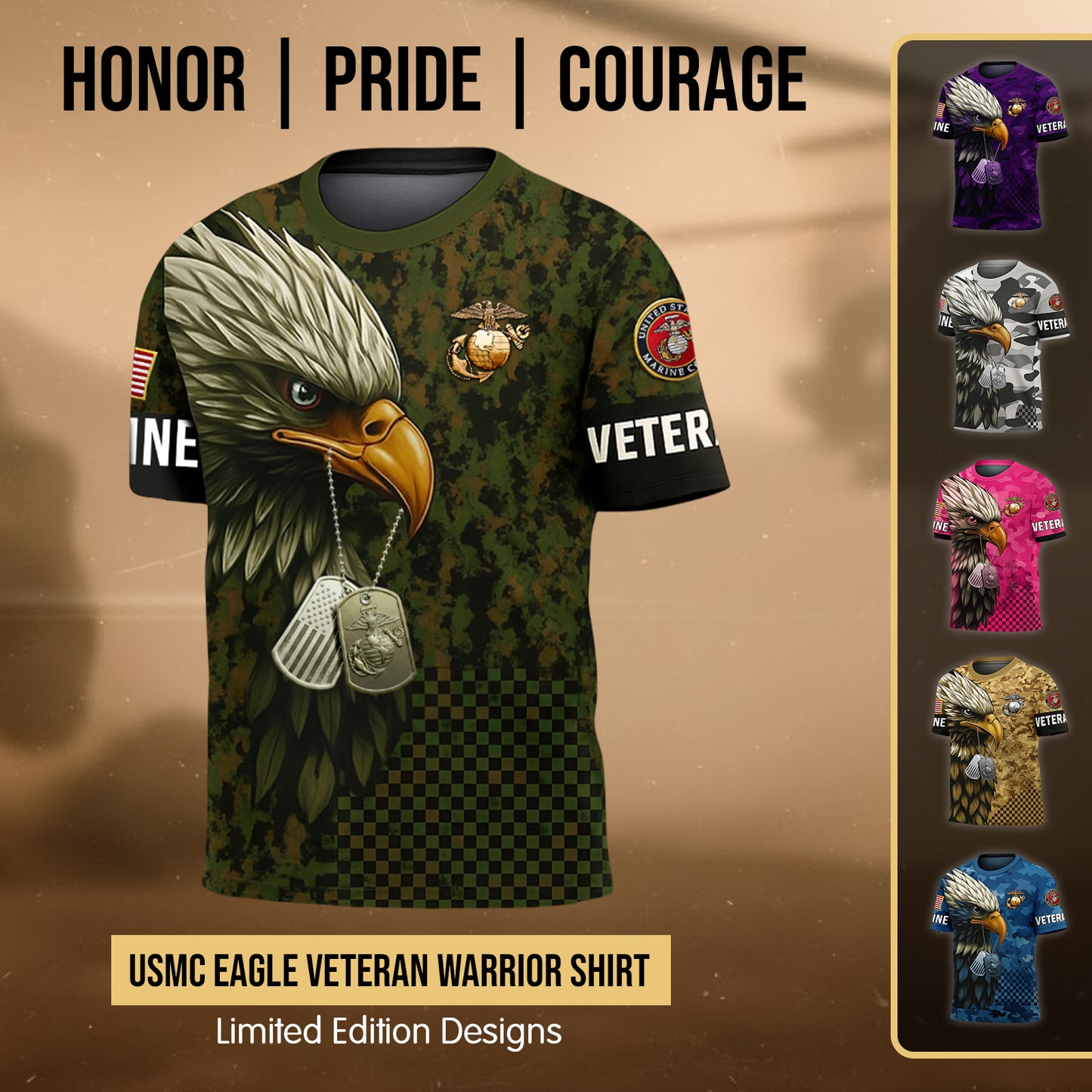 USMC Eagle Veteran Warrior Shirt - Full Print Camouflage