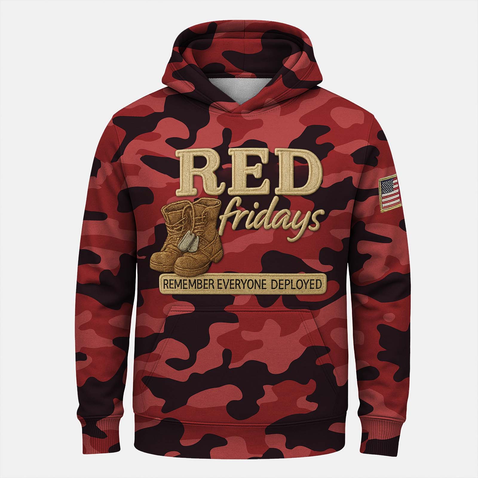Red Friday All-Over Print Camouflage Apparel Set (T-Shirt, Hoodie, & Cap)