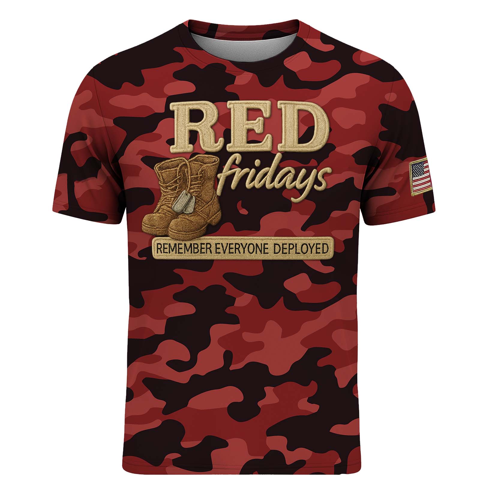 Red Friday All-Over Print Camouflage Apparel Set (T-Shirt, Hoodie, & Cap)
