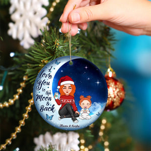 Family - I Love You To The Moon & Back - Personalized Ceramic Ornament