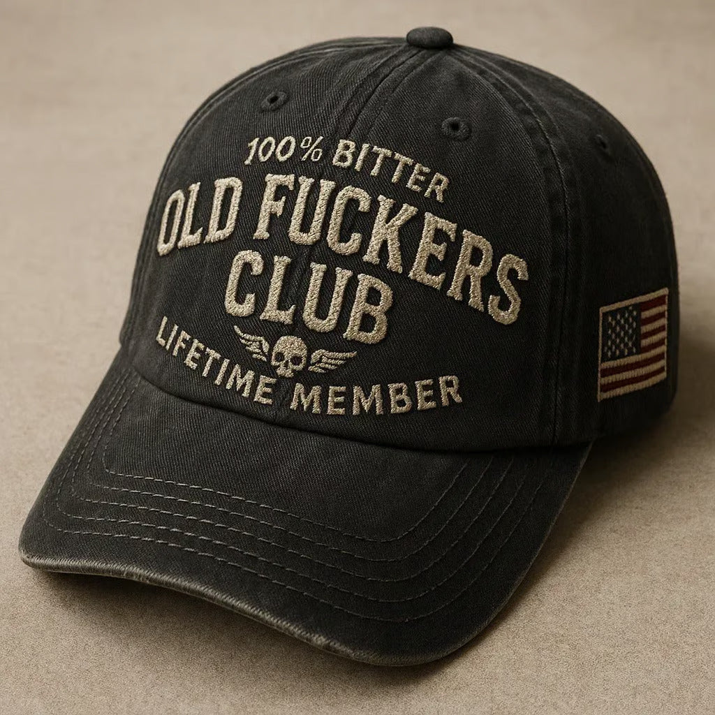 Vintage Washed Black 'Old Fuckers Club' Embroidered  Baseball Cap