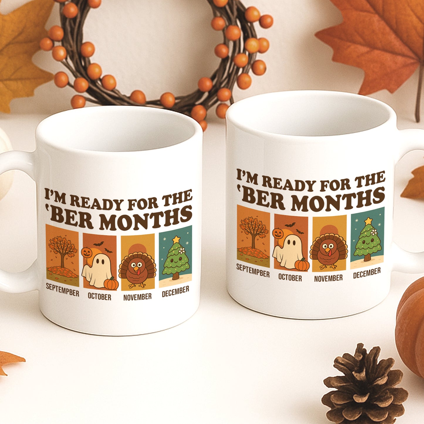 365Gifty beer mug set with fall themed 'Ber Months' design for September to December