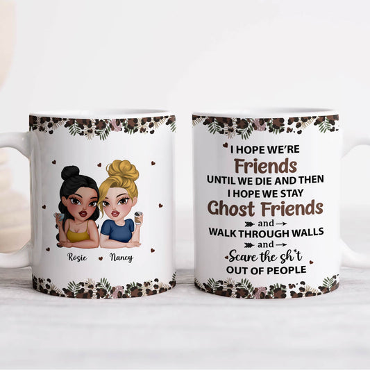 365Gifty custom bestie coffee cup gift featuring illustrated two female best friends and funny friendship quote
