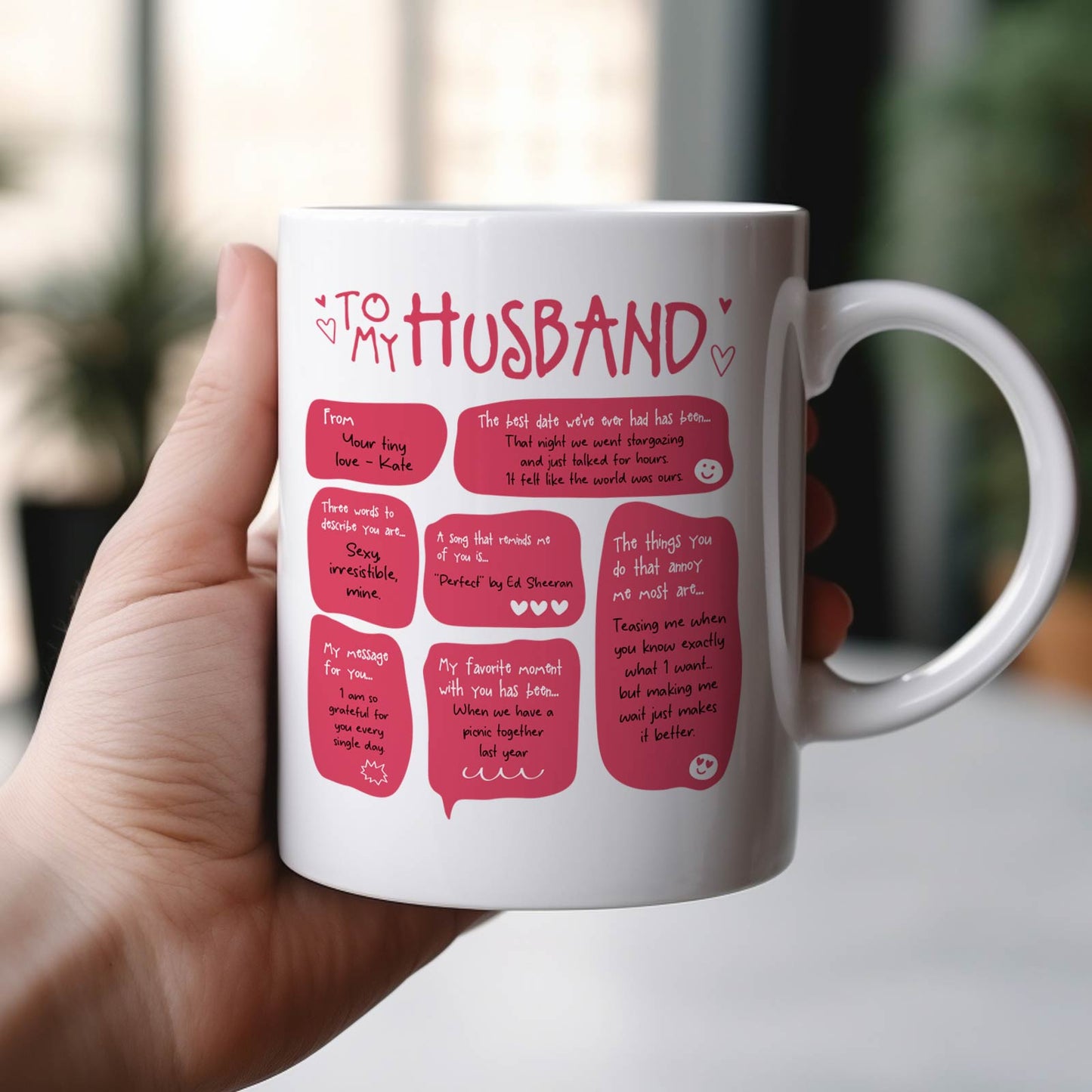 365Gifty white ceramic mug reading To My Husband with pink handwritten notes ideal custom boyfriend girlfriend gift mug