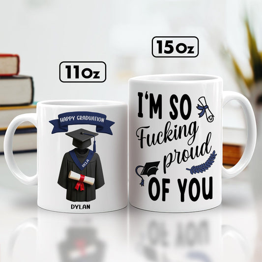 365Gifty custom graduation gift mug set 11oz and 15oz personalized name cap diploma and proud message