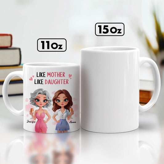 365Gifty custom like mother like daughter mug 11oz with illustrated mother and daughter next to blank 15oz mug