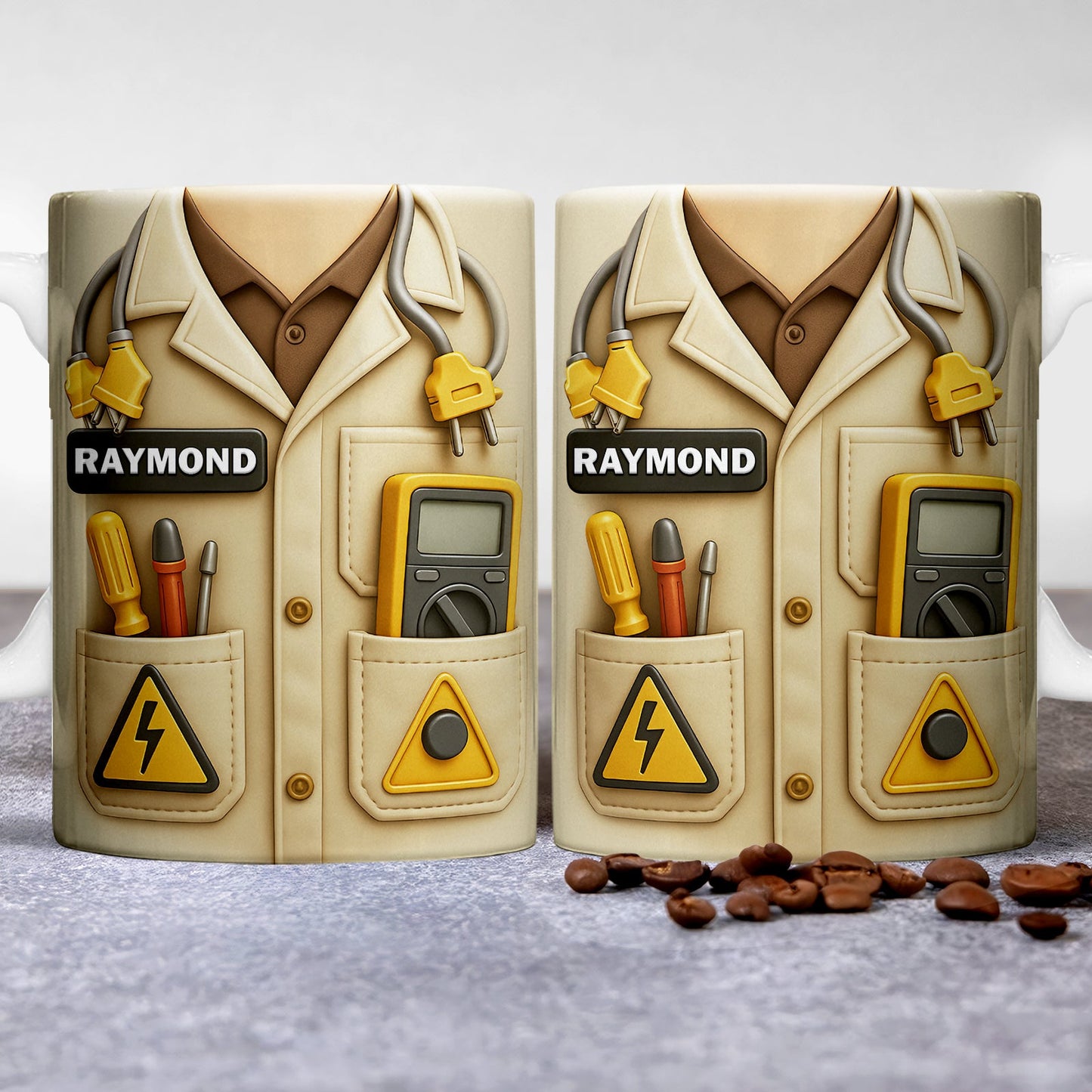 365Gifty custom mug for electricians with personalized name tag work shirt design multimeter and tools