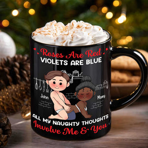 365Gifty black ceramic mug with cartoon couple and cheeky poem custom romantic gift for couples
