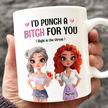 365Gifty white ceramic funny besties gift mug showing two cartoon women labeled Sophia and Merida with bold text