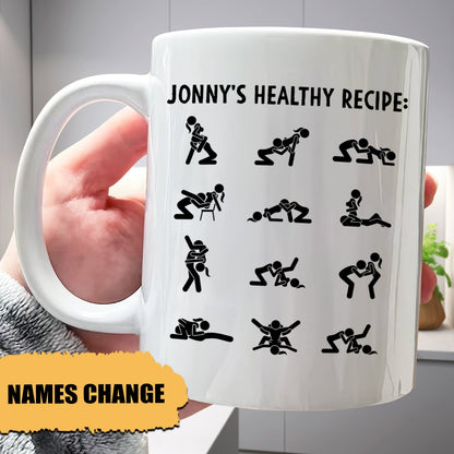 funny custom relationship mug white ceramic with playful stick figure sex positions and customizable name