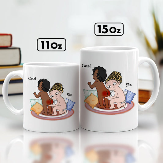365Gifty white mugs 11 oz and 15 oz with cartoon couple cheek painting named Carol and Elio funny romantic gift for boyfriend