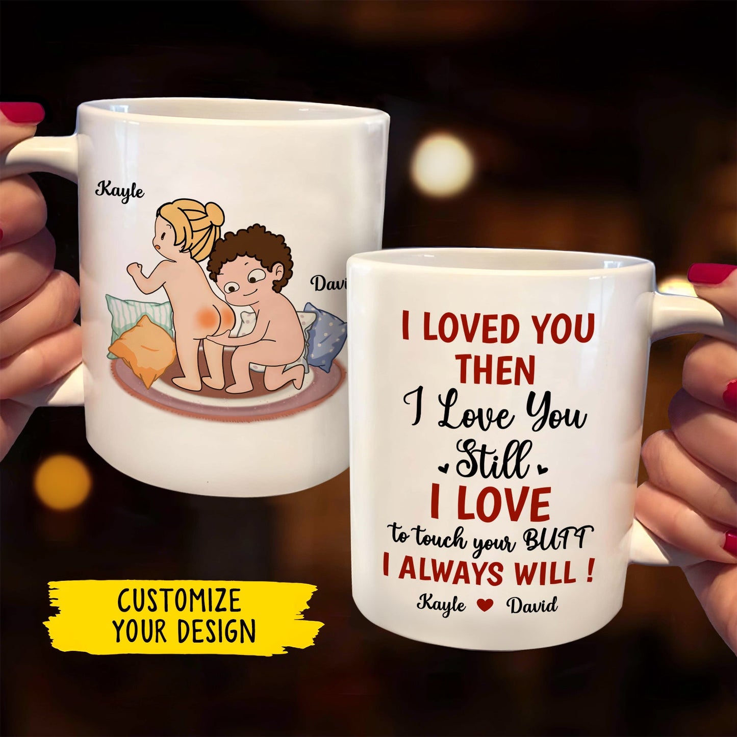 365Gifty personalized white mugs showing playful cartoon couple and cheeky text ideal funny romantic gift for boyfriend
