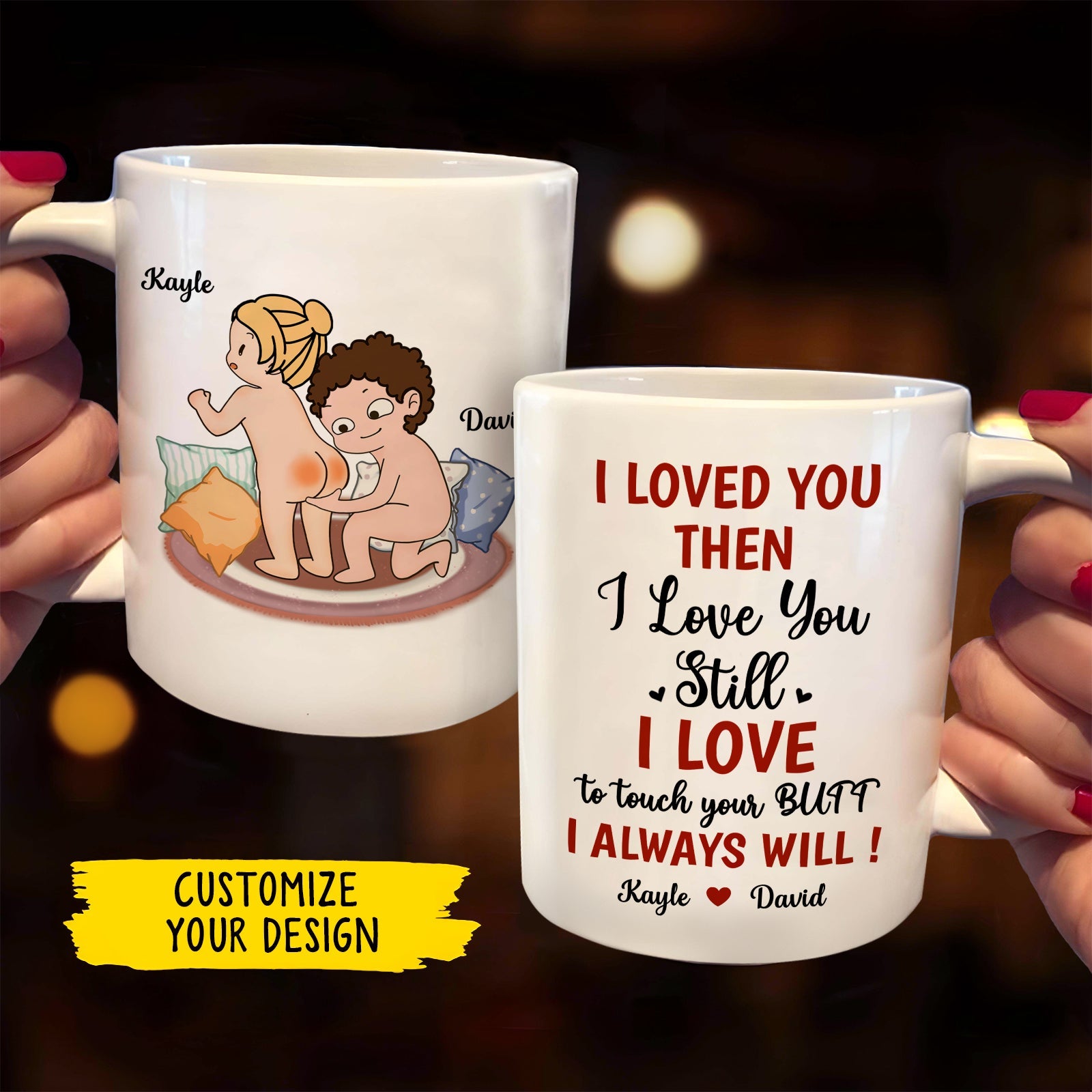 365Gifty personalized white mugs showing playful cartoon couple and cheeky text ideal funny romantic gift for boyfriend