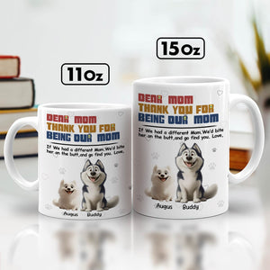 gift for dog lover mom 11oz and 15oz white mugs with cartoon husky and small dog and thank you for being our mom text