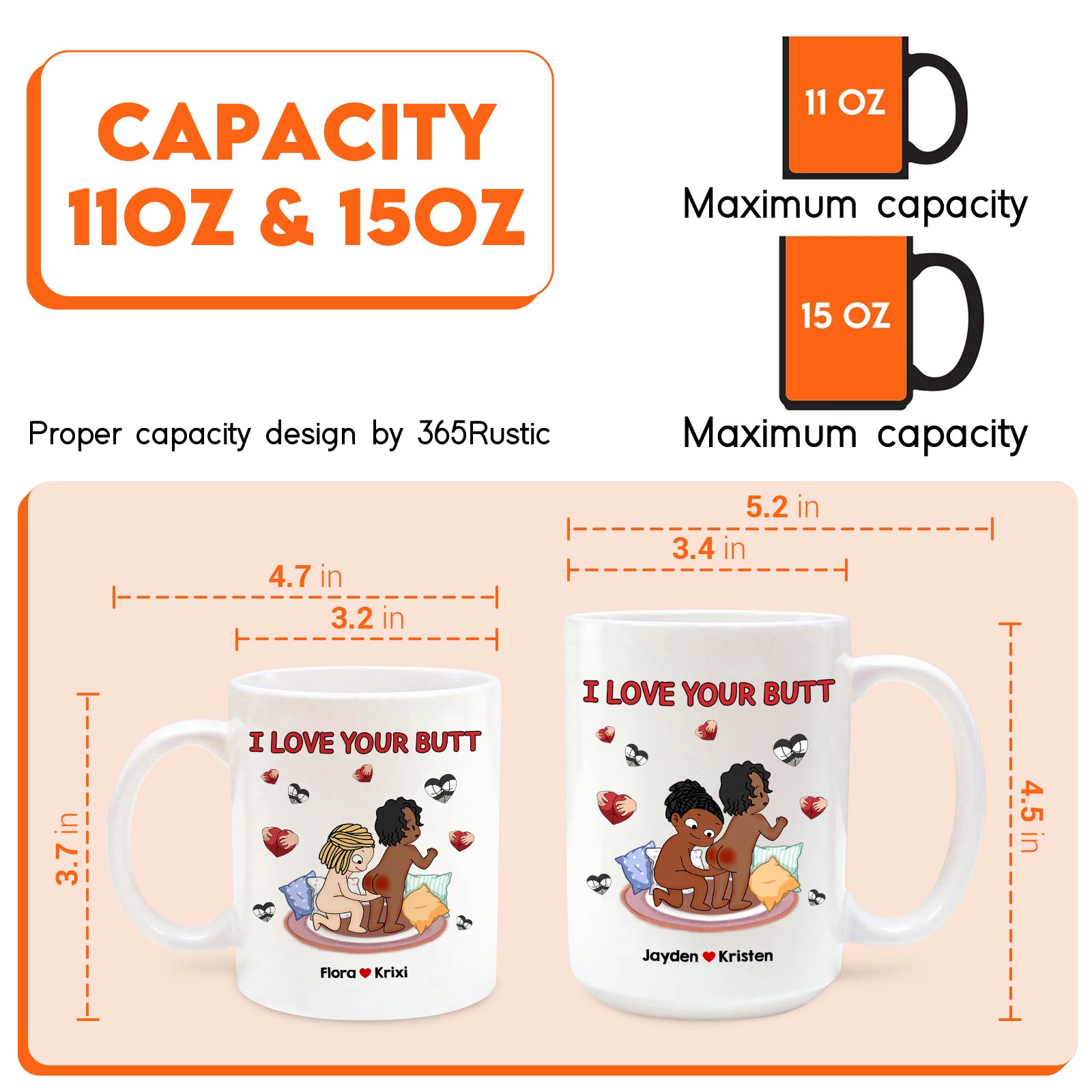 365Gifty i love your butt mug ceramic mug with cartoon couple and hearts available in 11oz and 15oz sizes
