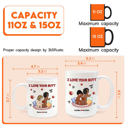 365Gifty i love your butt mug ceramic mug with cartoon couple and hearts available in 11oz and 15oz sizes