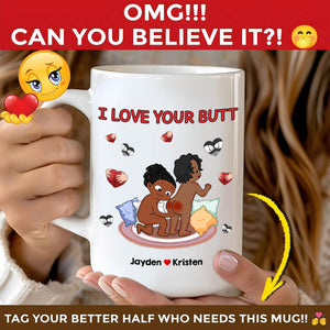 i love your butt mug white ceramic with cartoon couple and hearts personalized names ideal romantic gift