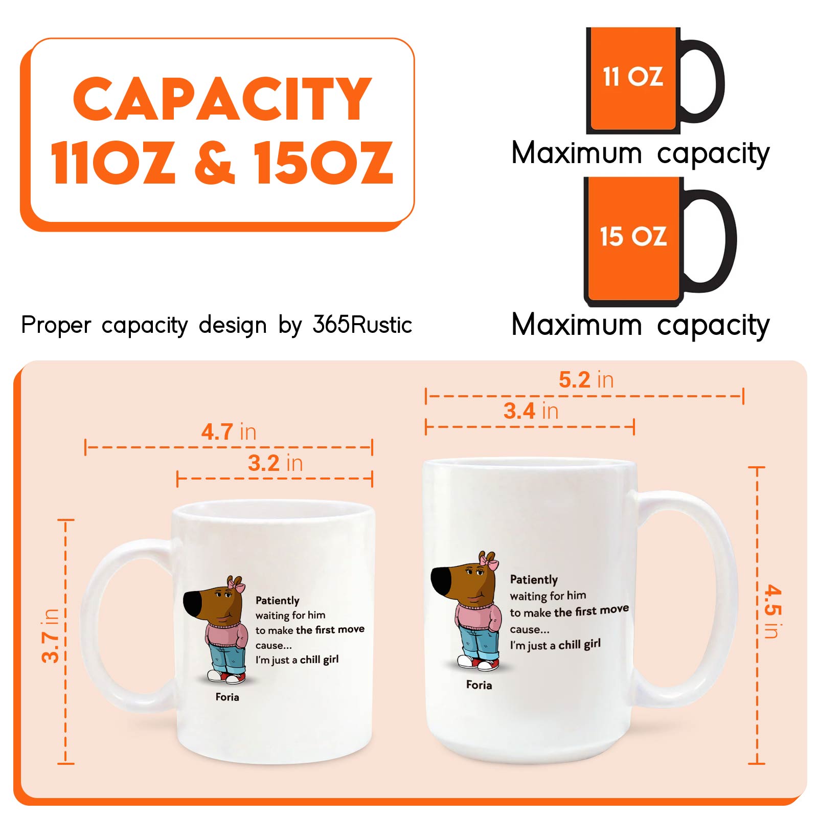 365Gifty personalized chill guy mug 11oz and 15oz white coffee mugs showing cartoon character in sweater