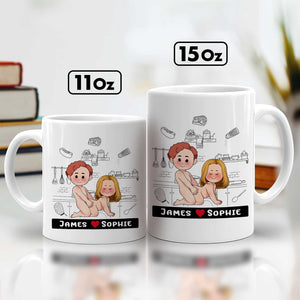 White ceramic personalized couple mug with cartoon couple and custom names James Sophie available in 11oz and 15oz