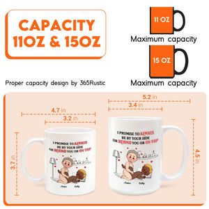 365Gifty personalized couple mug infographic showing 11oz and 15oz sizes dimensions and cartoon couple design