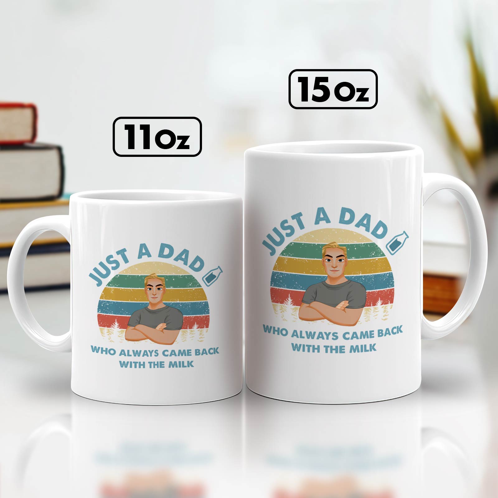 365Gifty personalized dad mug set 11oz and 15oz white ceramic mugs with retro dad graphic and slogan