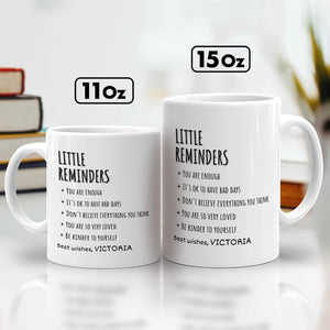 365Gifty personalized friends mug set of two white mugs 11oz and 15oz with Little Reminders affirmations and custom name