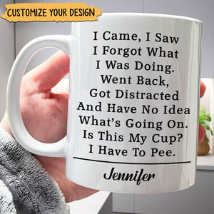 365Gifty personalized funny mug white ceramic with black text poem about forgetting and custom name Jennifer