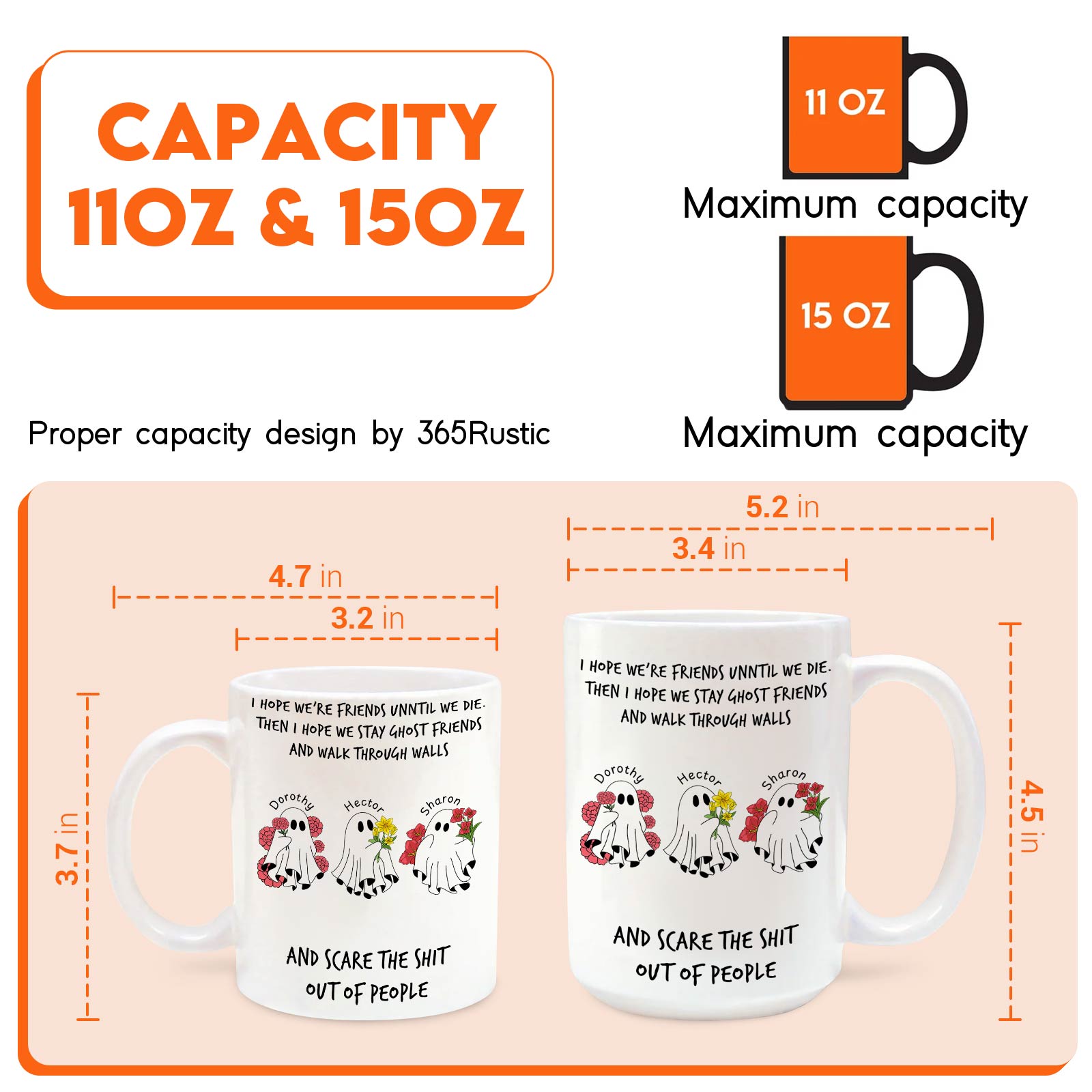 personalized Halloween ghost mug 11oz and 15oz white ceramic with three cartoon ghosts and funny spooky quote