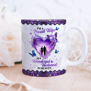 365Gifty personalized memorial mug for wife with purple heart design and text Proud Wife of a Wonderful Husband in Heaven